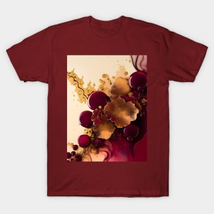 Abstract Alcohol Ink Burgundy Gold Art T-Shirt